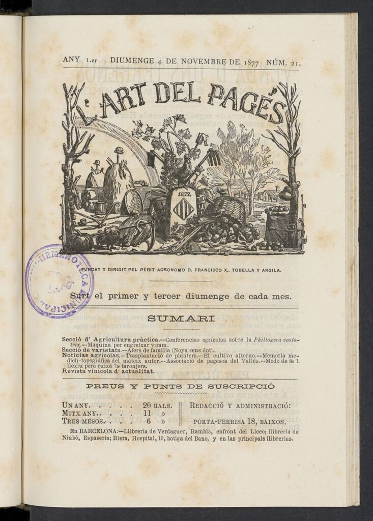 Miniatura de L´Art del Pagés del 4 de noviembre de 1877, nº 21