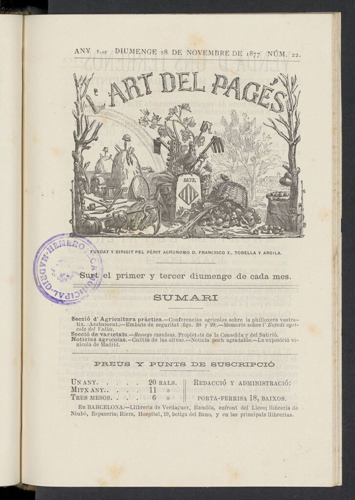 Miniatura de L´Art del Pagés del 18 de noviembre de 1877, nº 22