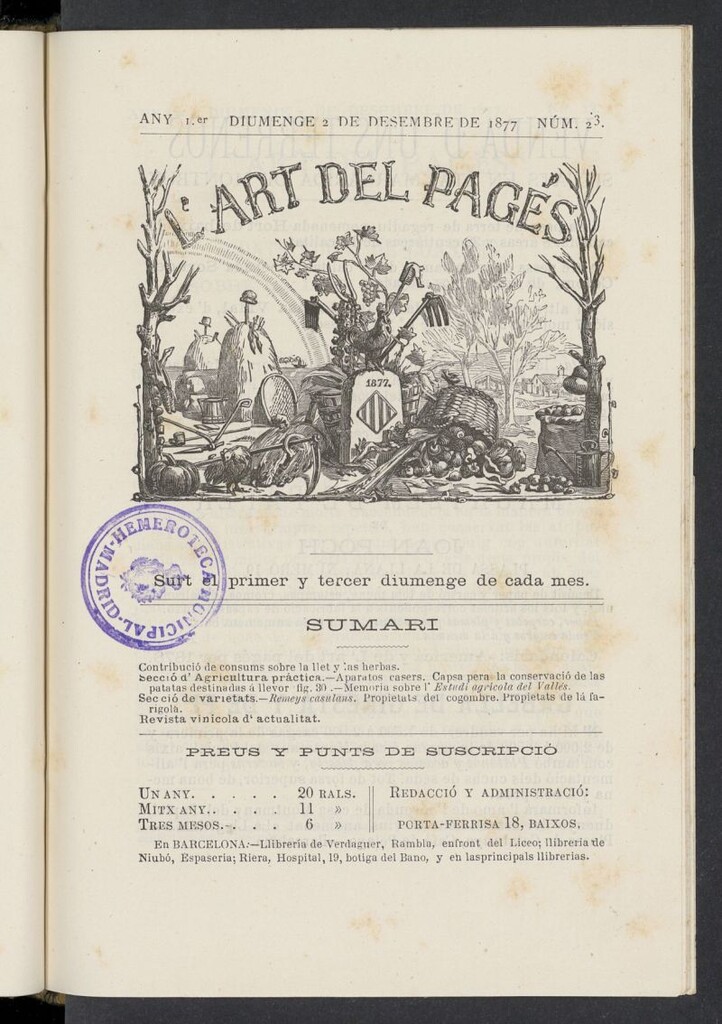 Miniatura de L´Art del Pagés del 2 de diciembre de 1877, nº 23