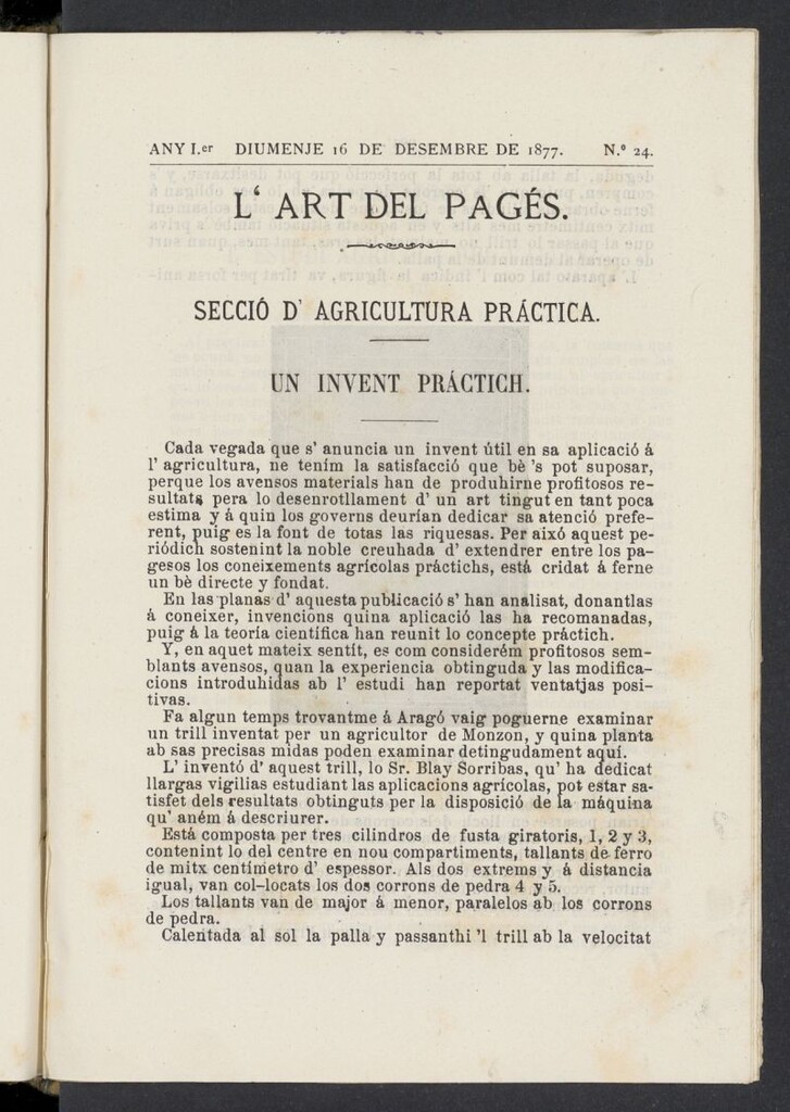 Miniatura de L´Art del Pagés del 16 de diciembre de 1877, nº 24