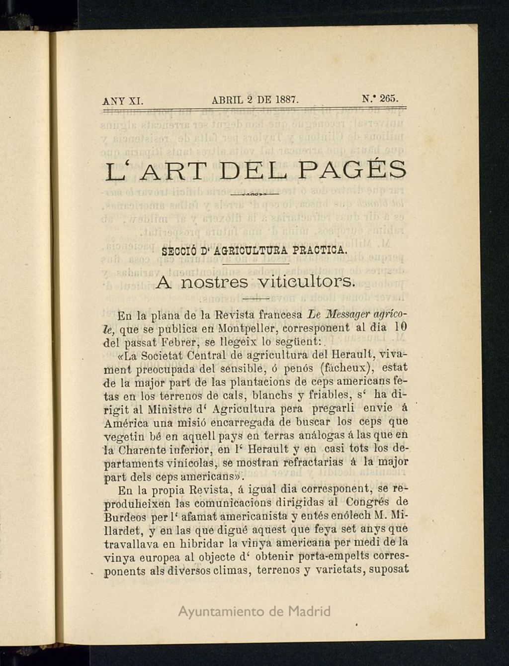 Miniatura de L´Art del Pagés del 2 de abril de 1887