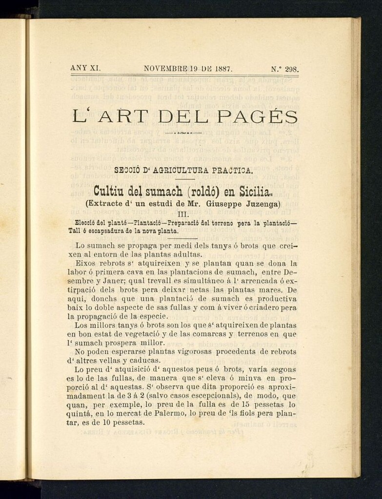 Miniatura de L´Art del Pagés del 19 de novembre de 1887