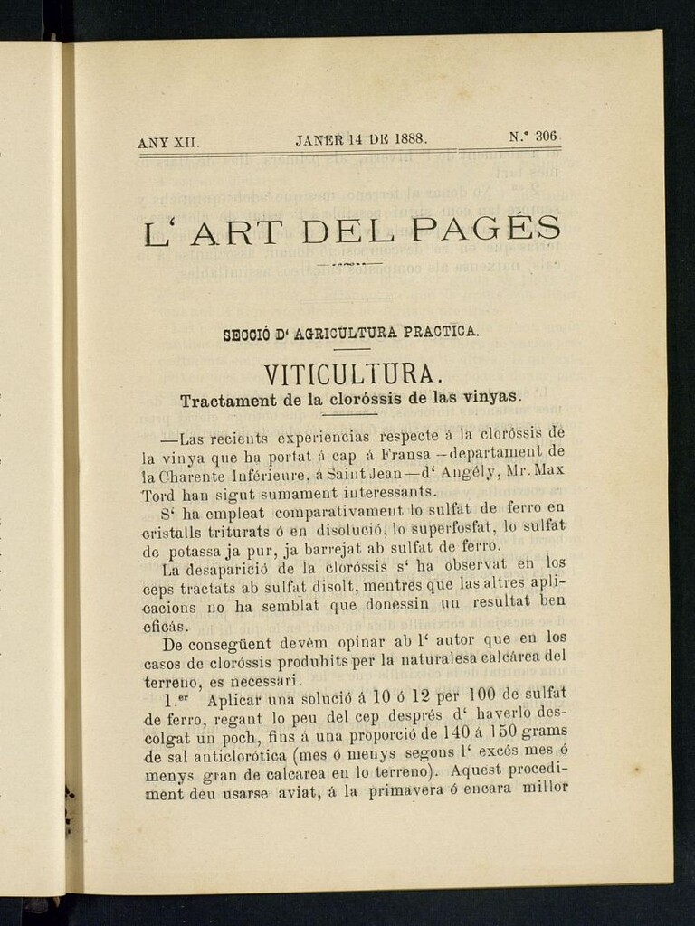 Miniatura de L´Art del Pagés del 14 de enero de 1888