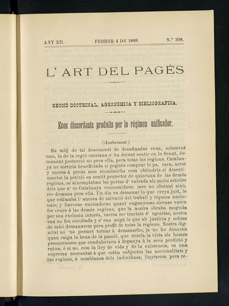 Miniatura de L´Art del Pagés del 4 de febrero de 1888