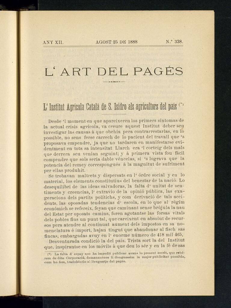 Miniatura de L´Art del Pagés del 25 de agosto de 1888