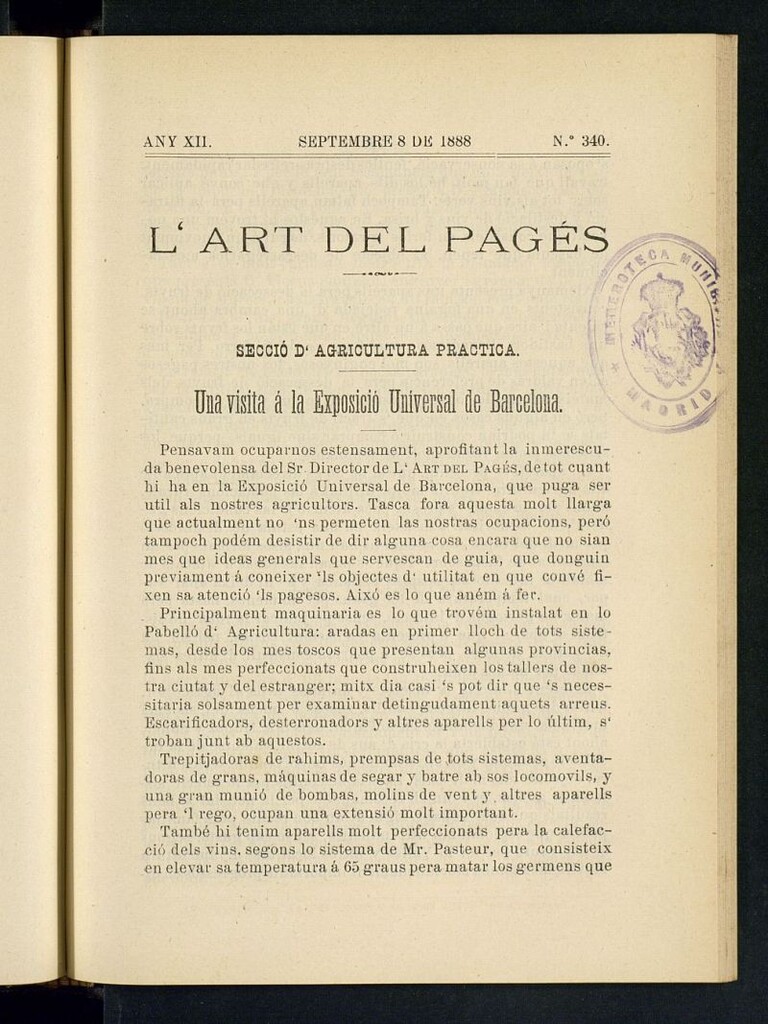 Miniatura de L´Art del Pagés del 8 de septiembre de 1888