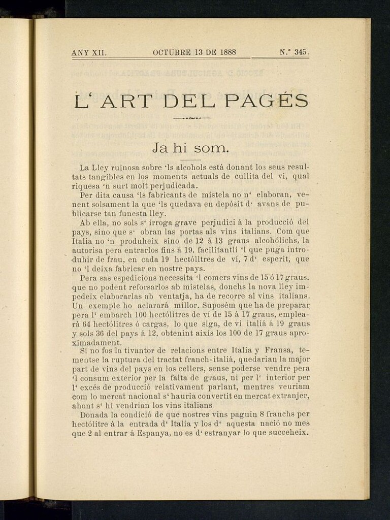 Miniatura de L´Art del Pagés del 13 de octubre de 1888