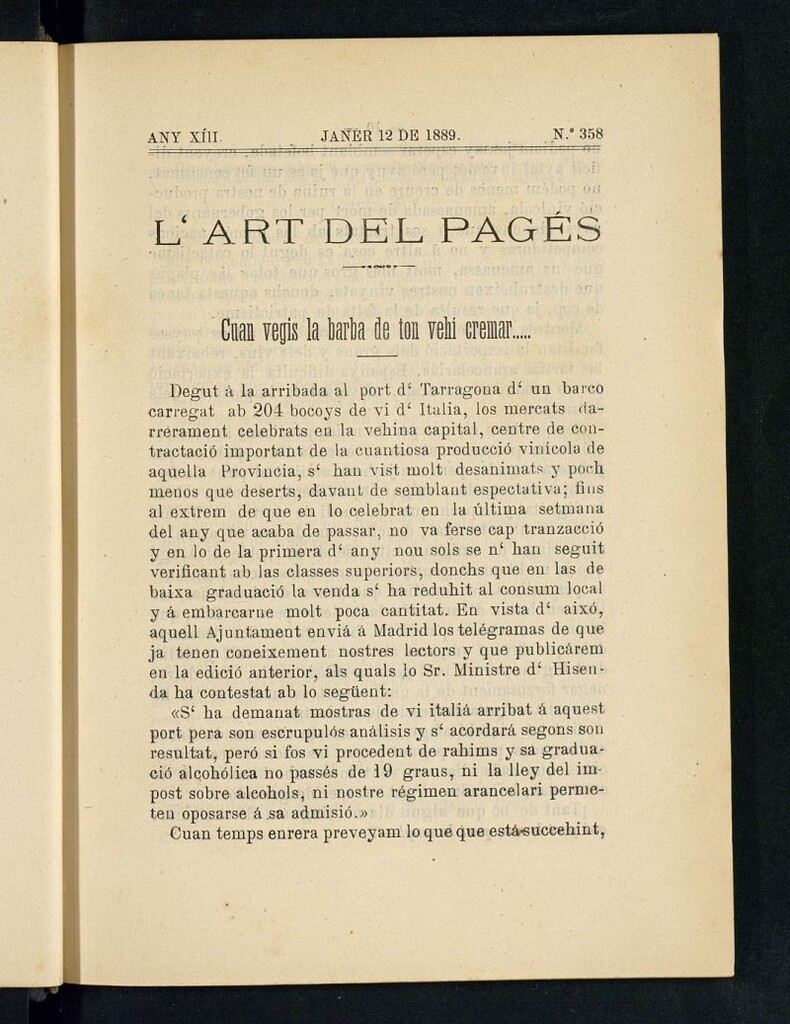 Miniatura de L´Art del Pagés del 12 de enero de 1889