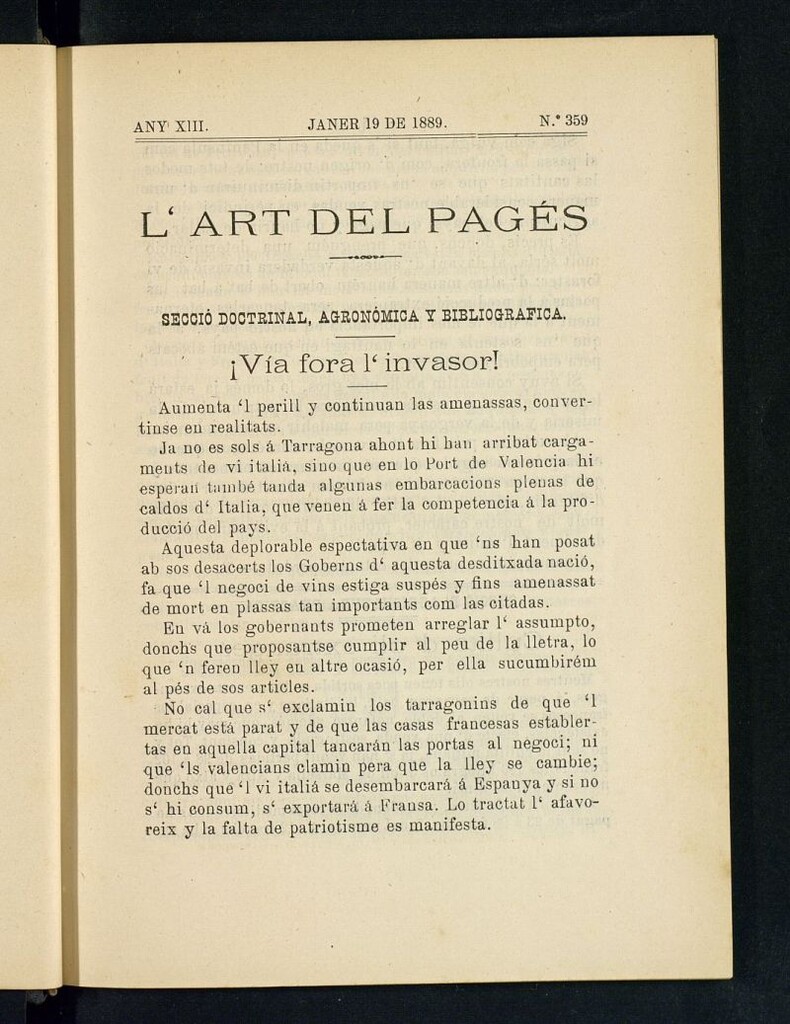 Miniatura de L´Art del Pagés del 19 de enero de 1889