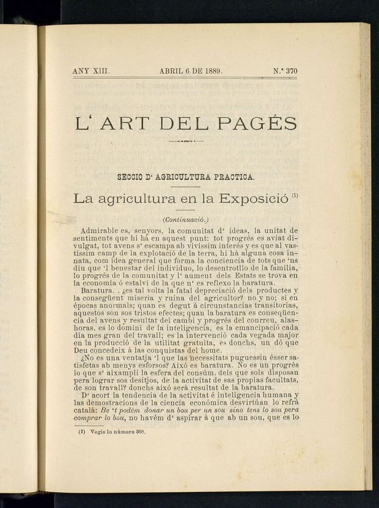 Miniatura de L´Art del Pagés del 6 de abril de 1889