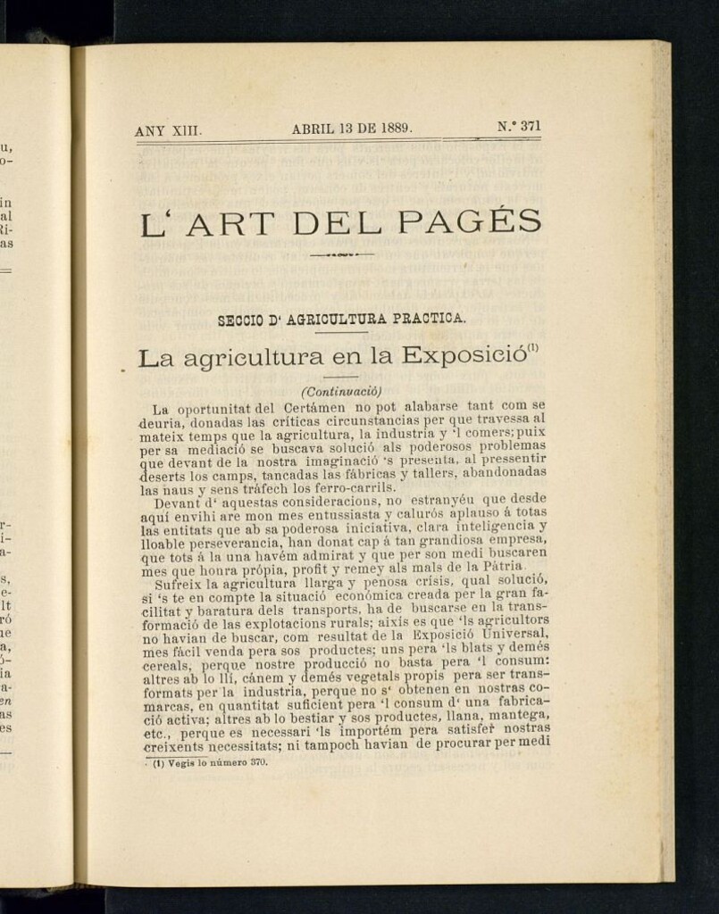 Miniatura de L´Art del Pagés del 13 de abril de 1889