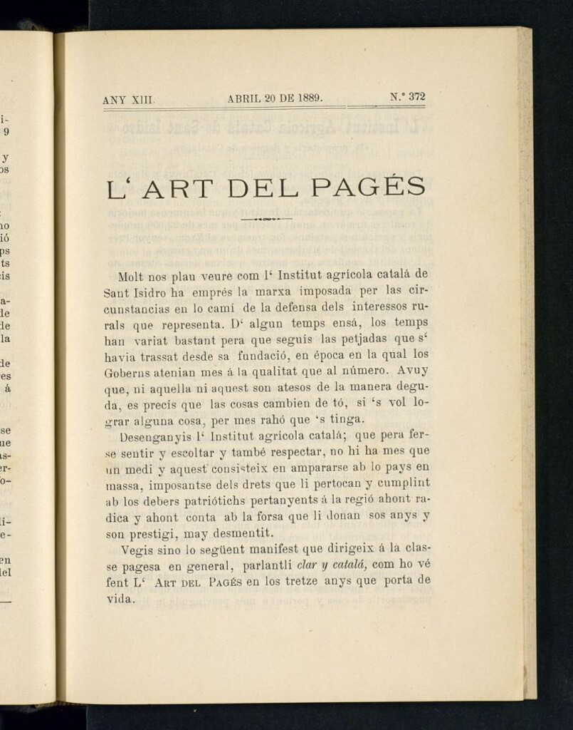 Miniatura de L´Art del Pagés del 20 de abril de 1889