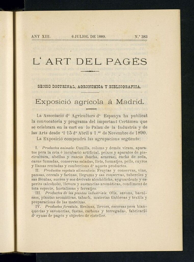 Miniatura de L´Art del Pagés del 6 de julio de 1889