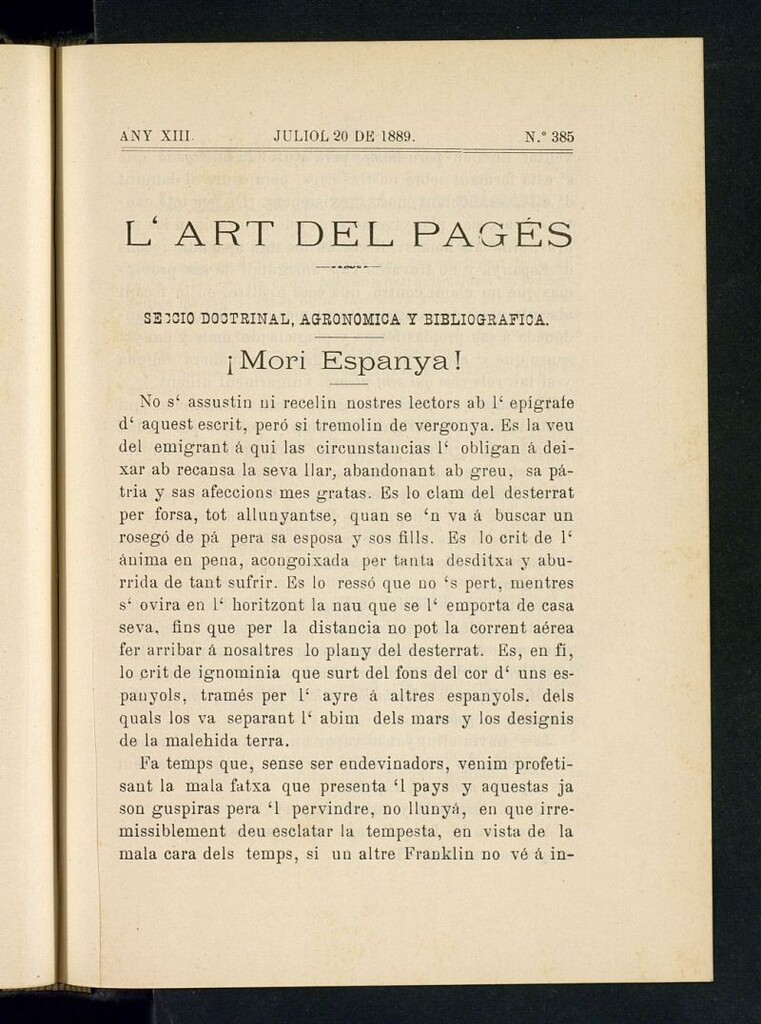 Miniatura de L´Art del Pagés del 20 de julio de 1889