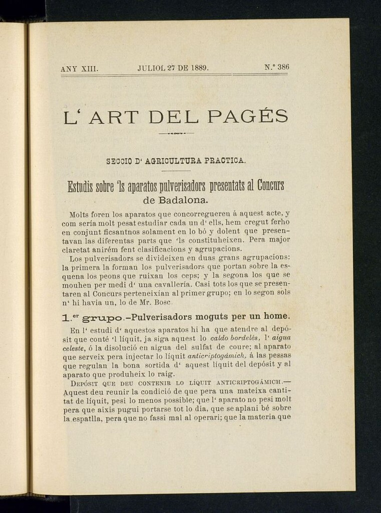Miniatura de L´Art del Pagés del 27 de julio de 1889