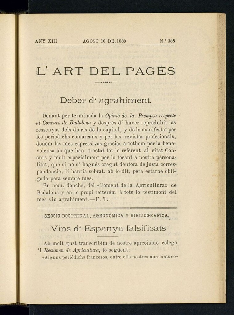 Miniatura de L´Art del Pagés del 10 de agosto de 1889