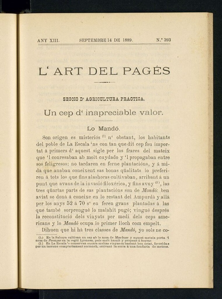 Miniatura de L´Art del Pagés del 14 de septiembre de 1889