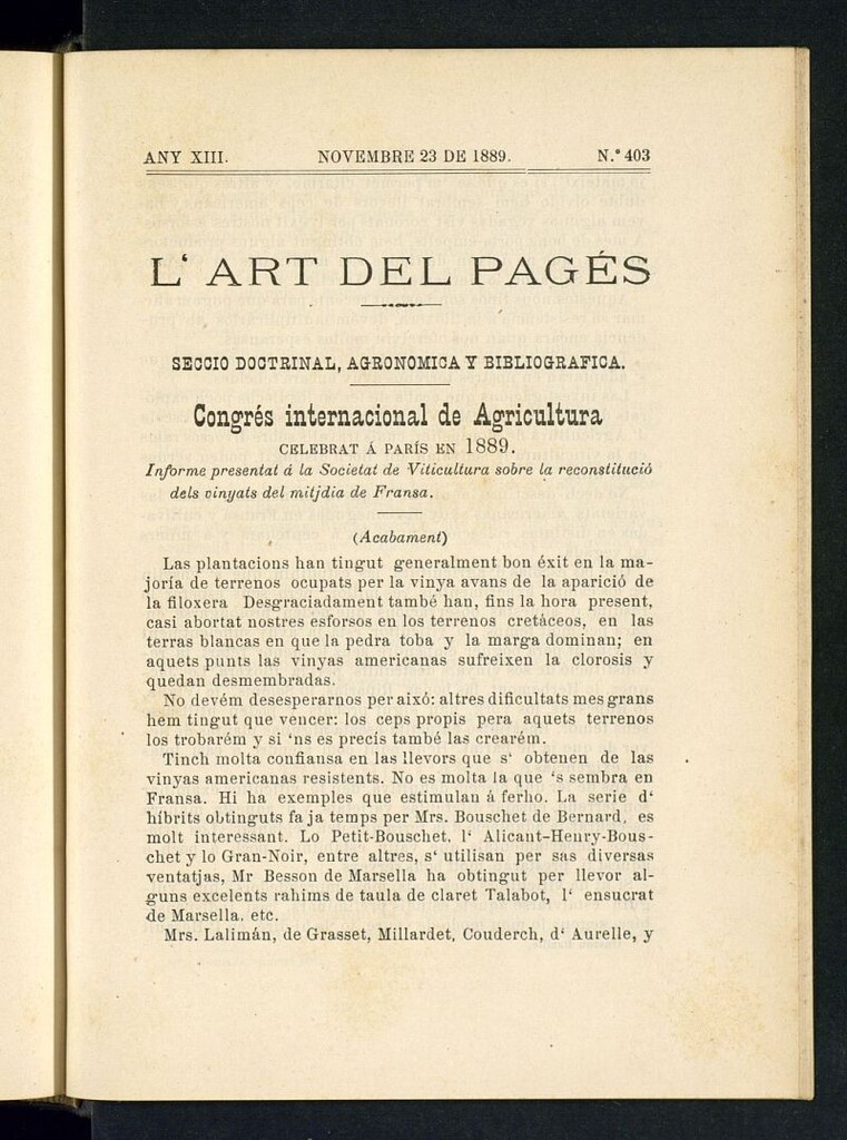 Miniatura de L´Art del Pagés del 23 de noviembre de 1889