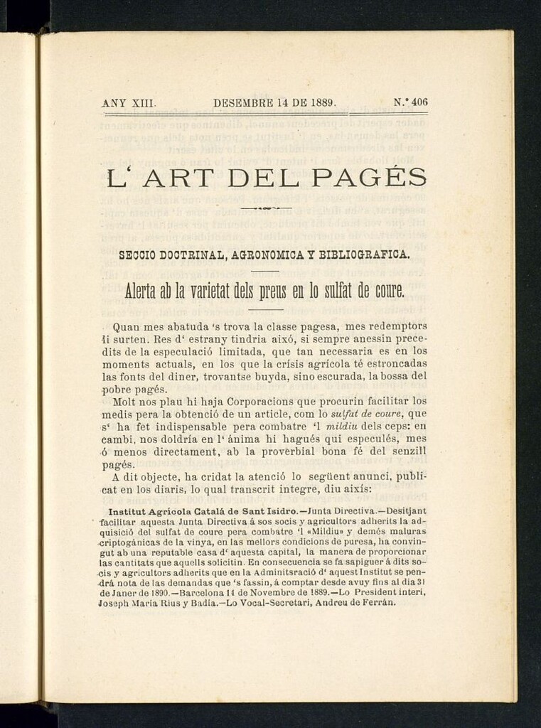 Miniatura de L´Art del Pagés del 14 de diciembre de 1889