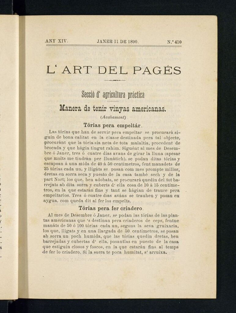 Miniatura de L´Art del Pagés del 11 de enero de 1890