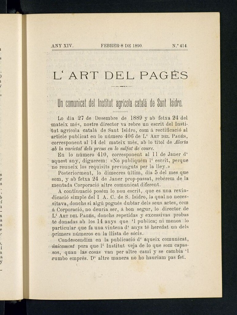 Miniatura de L´Art del Pagés del 8 de febrero de 1890