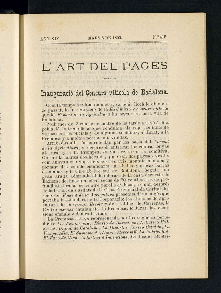 Miniatura de L´Art del Pagés del 8 de marzo de 1890