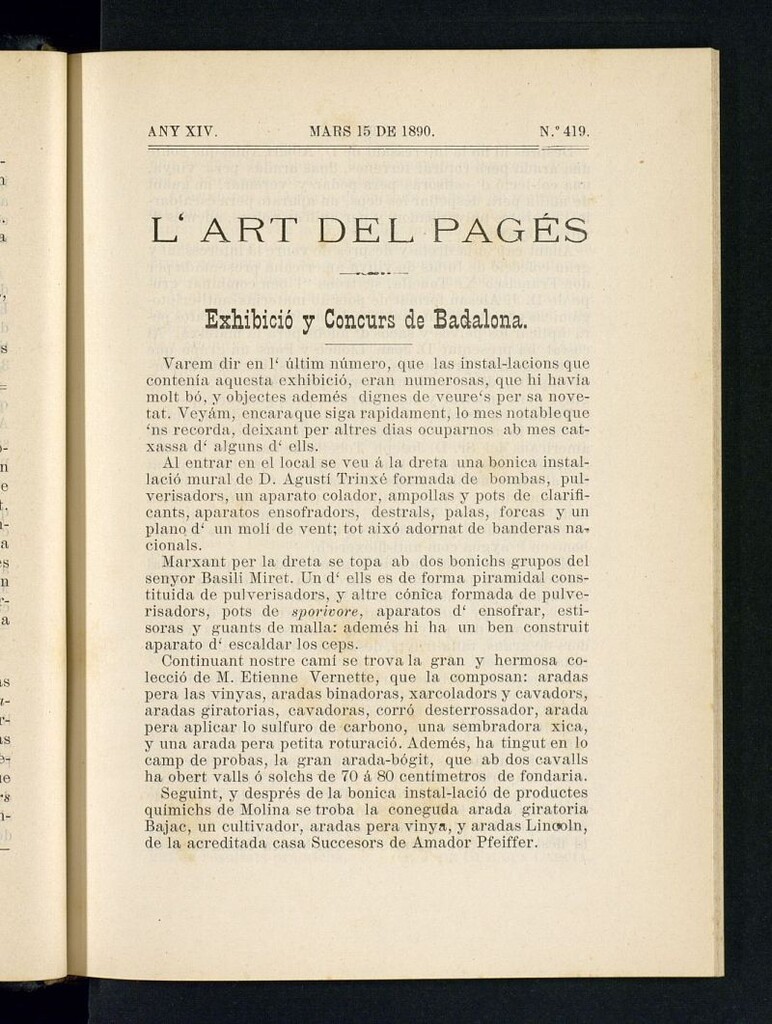 Miniatura de L´Art del Pagés del 15 de marzo de 1890