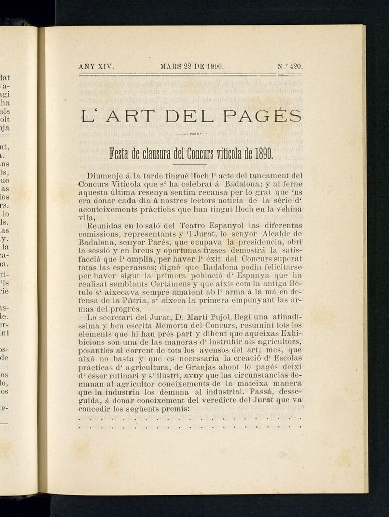 Miniatura de L´Art del Pagés del 22 de marzo de 1890