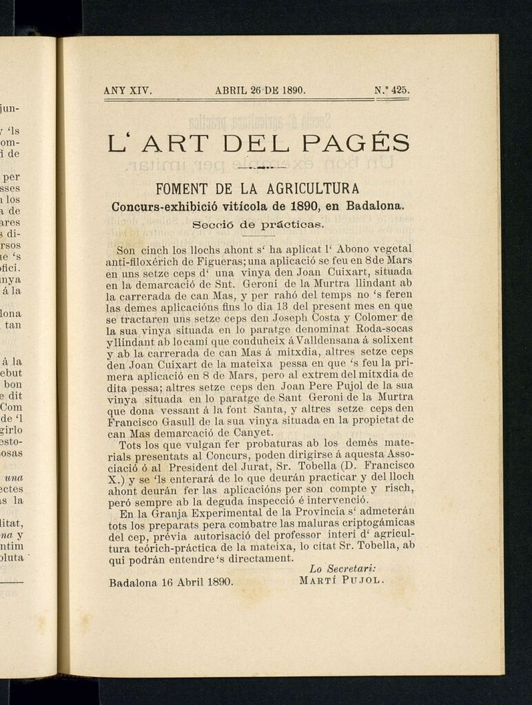 Miniatura de L´Art del Pagés del 26 de abril de 1890