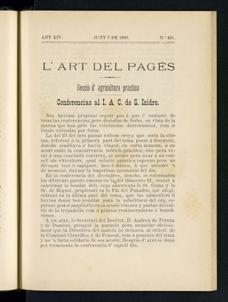 Miniatura de L´Art del Pagés del 7 de junio de 1890