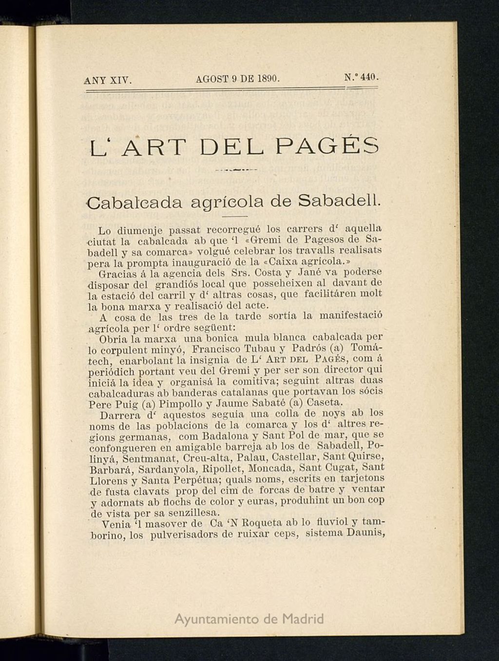 Miniatura de L´Art del Pagés del 9 de agosto de 1890