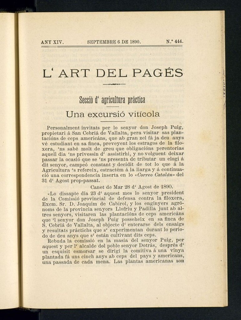 Miniatura de L´Art del Pagés del 6 de septiembre de 1890