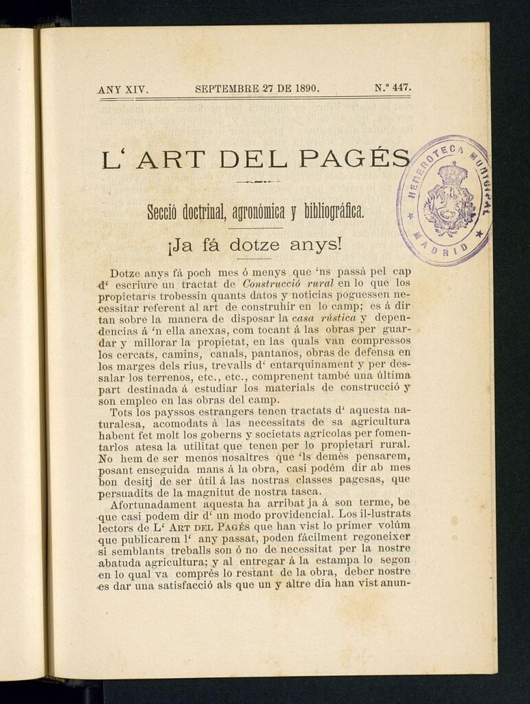 Miniatura de L´Art del Pagés del 27 de septiembre de 1890