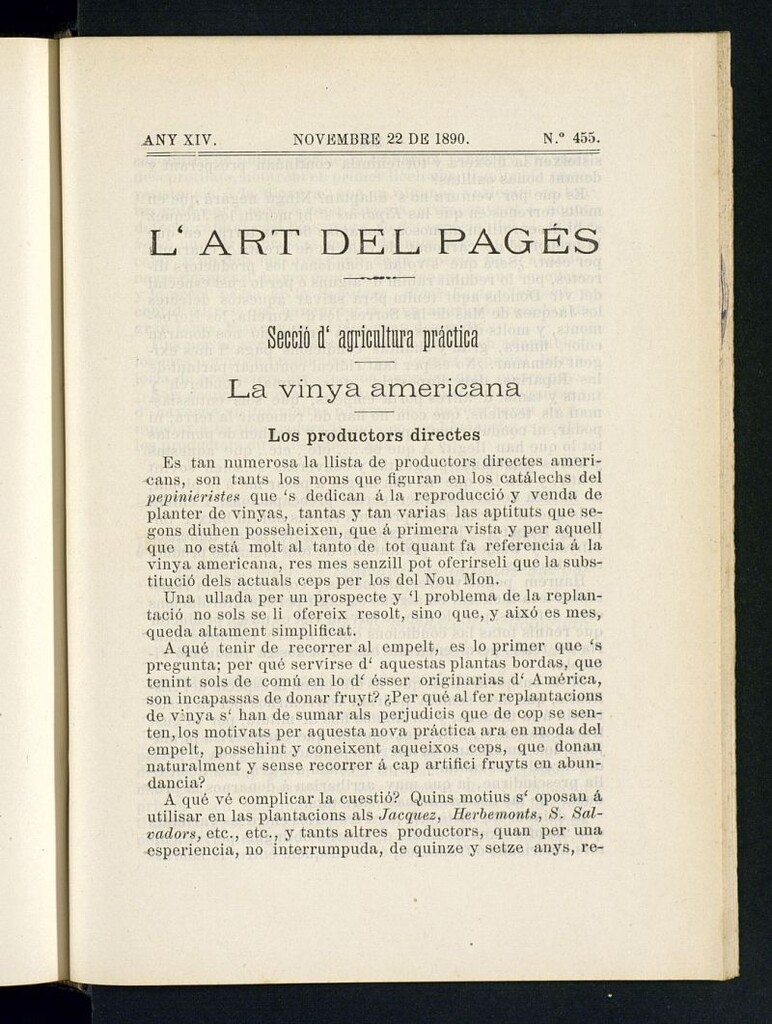 Miniatura de L´Art del Pagés del 22 de noviembre de 1890