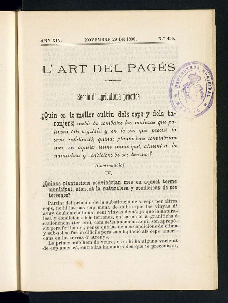 Miniatura de L´Art del Pagés del 29 de noviembre de 1890
