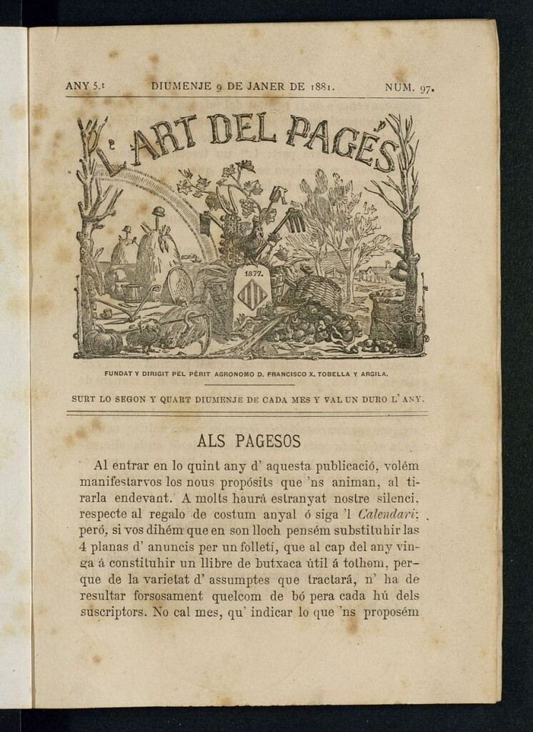 Miniatura de L´Art del Pagés del 9 de enero de 1881
