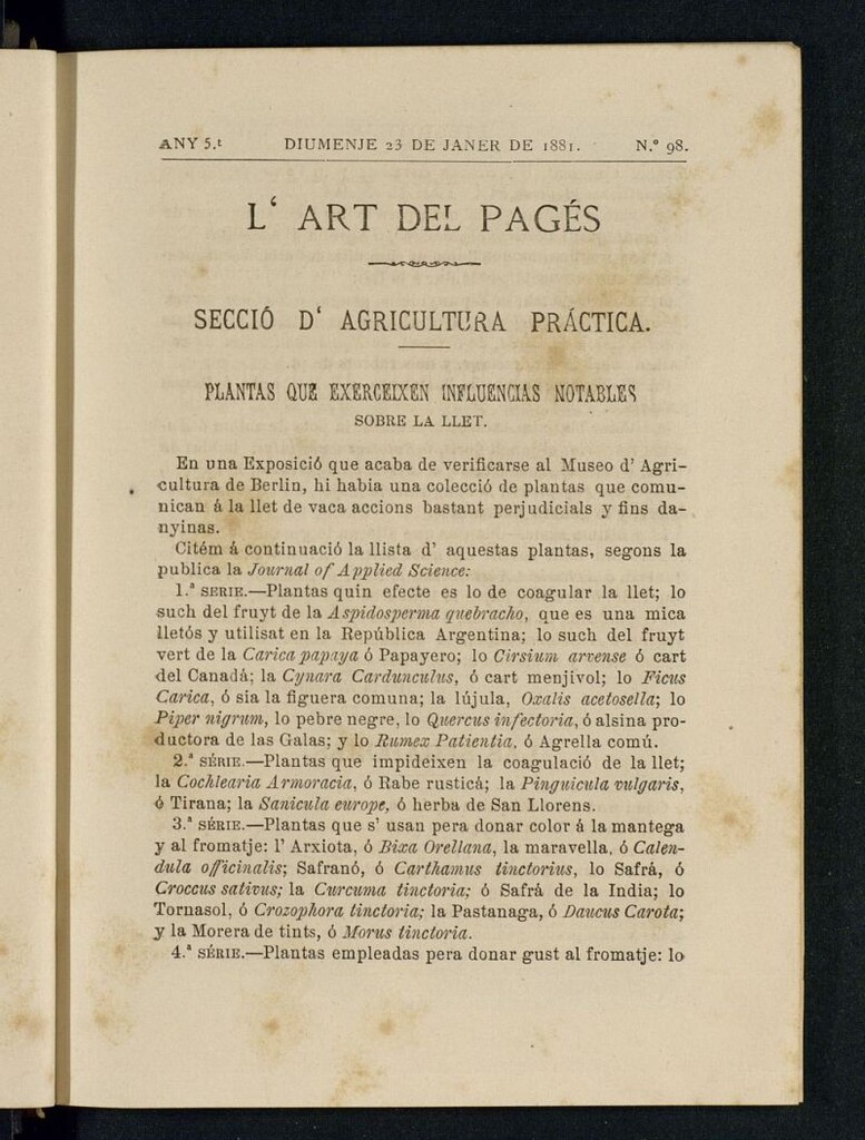 Miniatura de L´Art del Pagés del 23 de enero de 1881