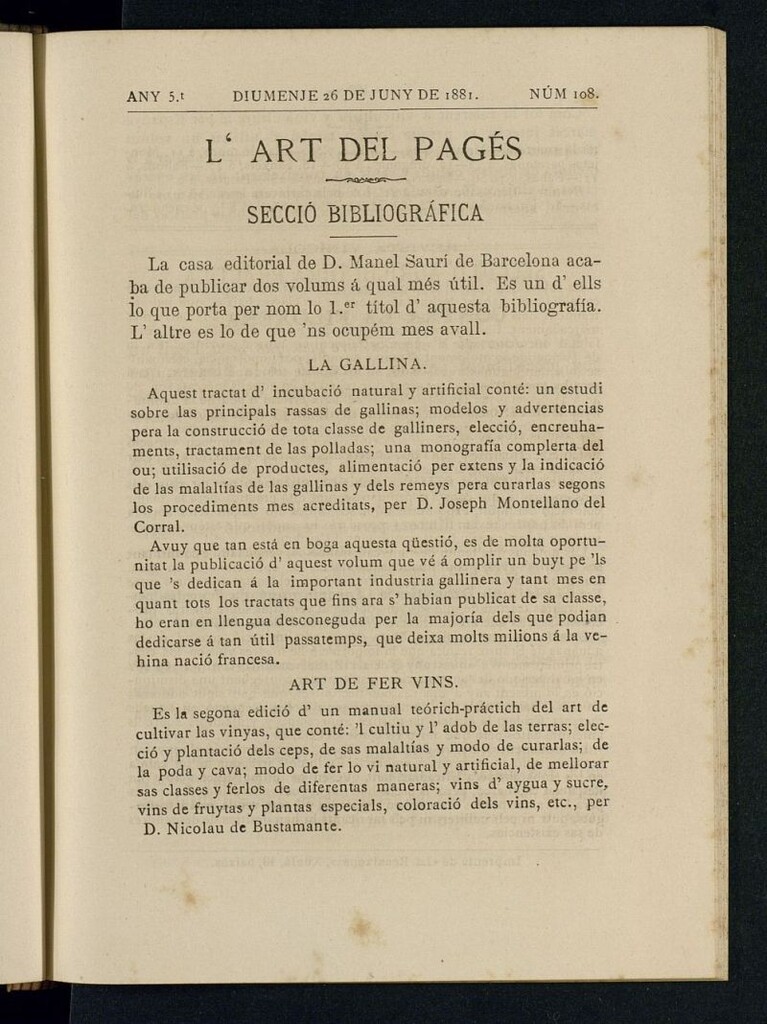 Miniatura de L´Art del Pagés del 26 de junio de 1881