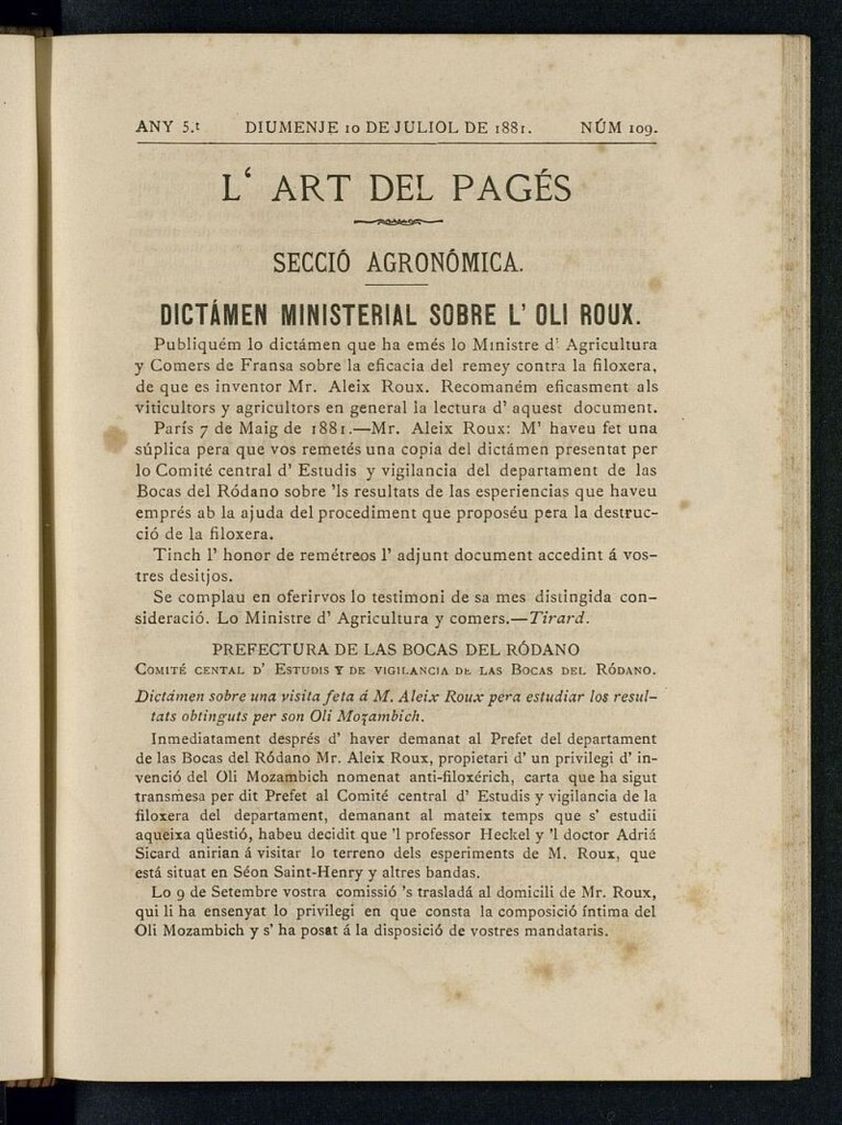 Miniatura de L´Art del Pagés del 10 de julio de 1881