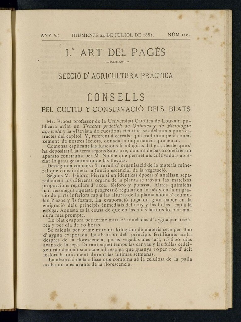 Miniatura de L´Art del Pagés del 24 de julio de 1881
