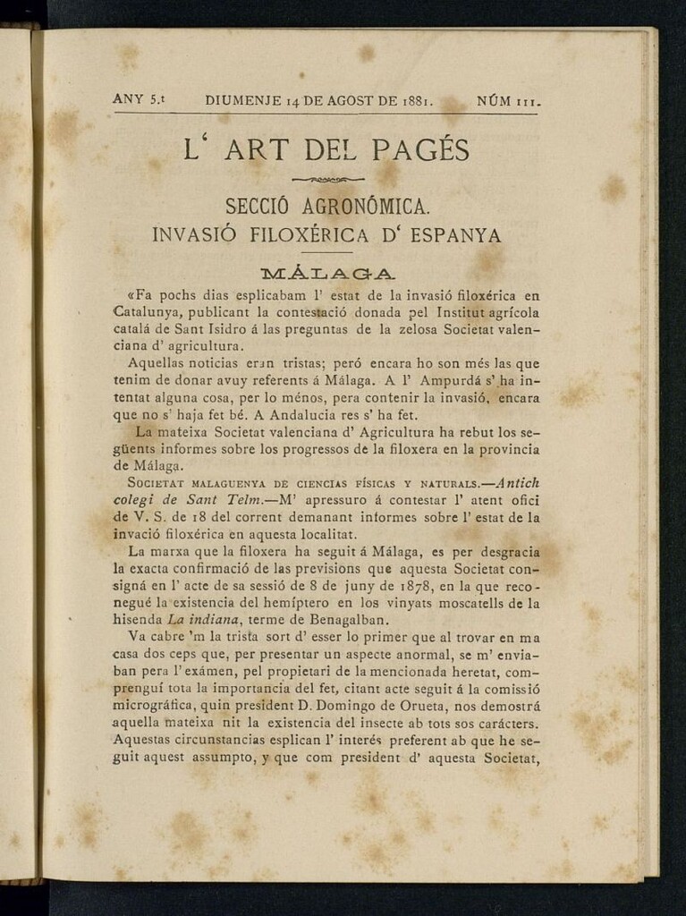Miniatura de L´Art del Pagés del 14 de agosto de 1881