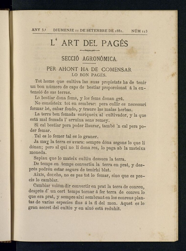 Miniatura de L´Art del Pagés del 11 de septiembre de 1881
