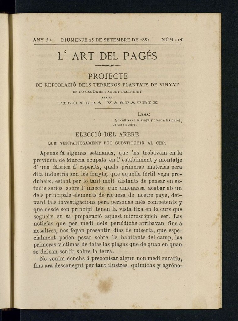 Miniatura de L´Art del Pagés del 25 de septiembre de 1881