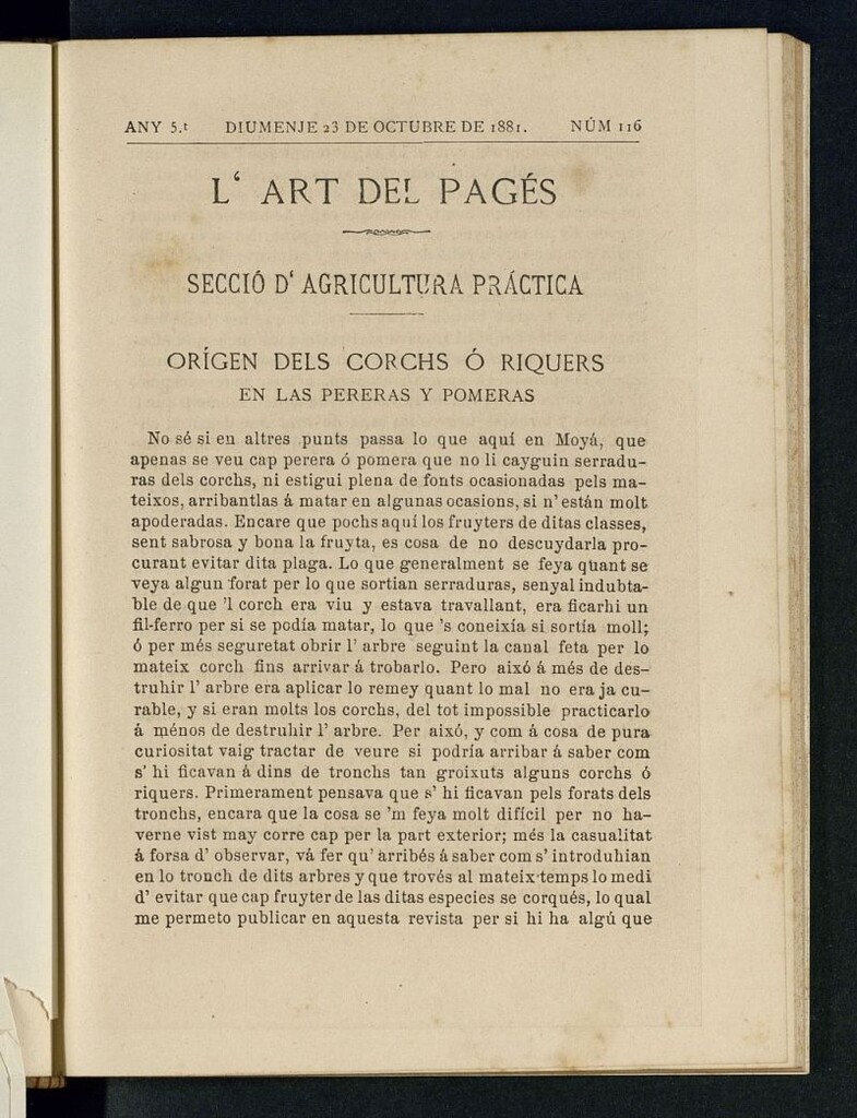 Miniatura de L´Art del Pagés del 23 de octubre de 1881