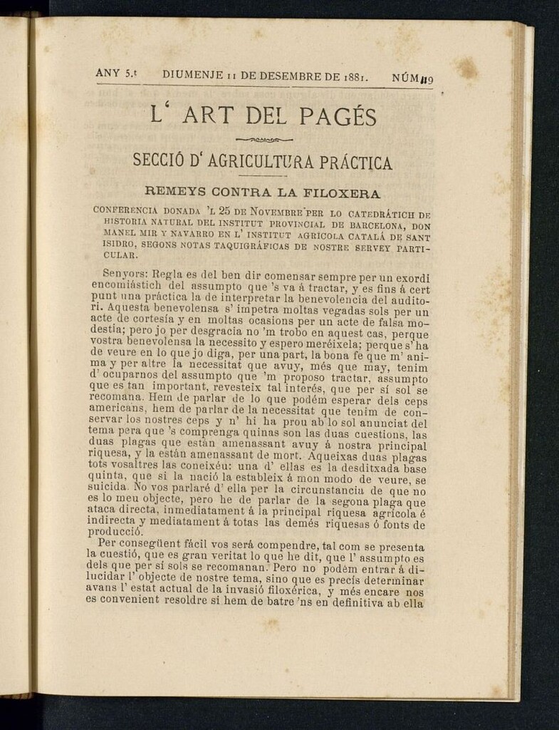 Miniatura de L´Art del Pagés del 11 de diciembre de 1881