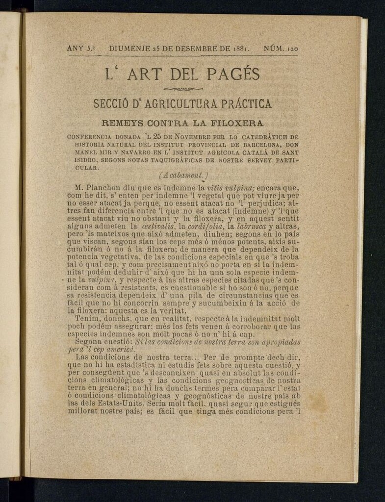 Miniatura de L´Art del Pagés del 25 de diciembre de 1881