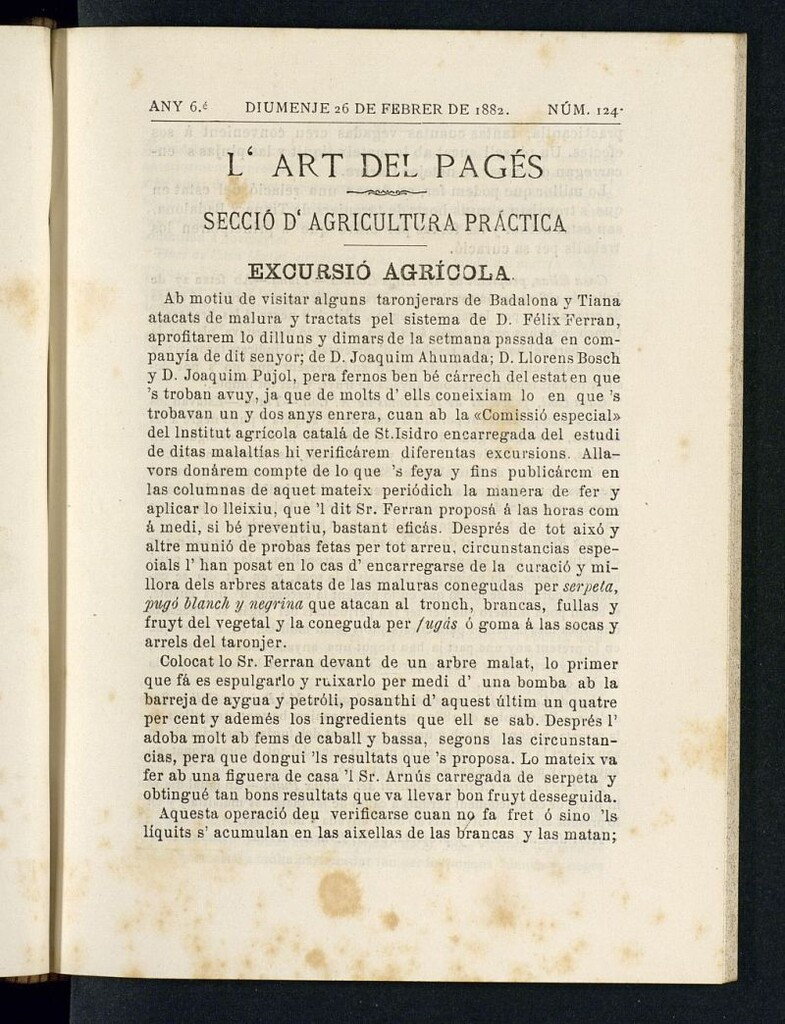 Miniatura de L´Art del Pagés del 26 de febrero de 1882