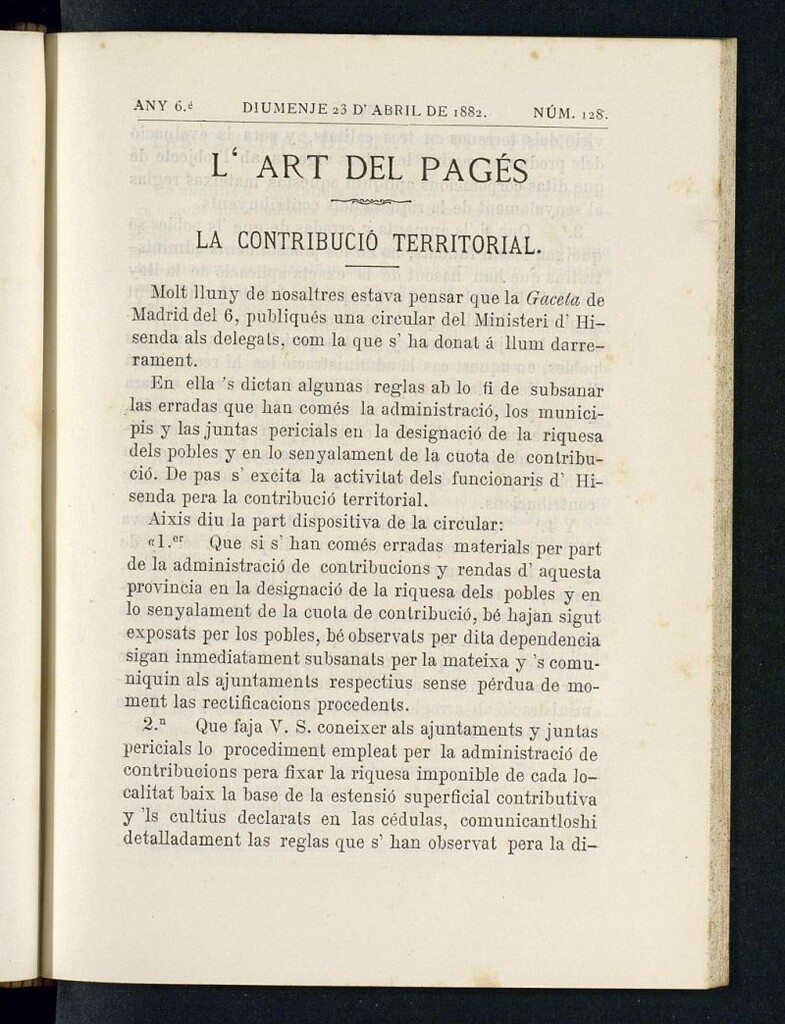 Miniatura de L´Art del Pagés del 9 de abril de 1882
