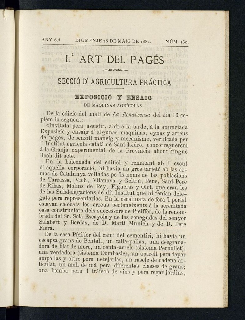 Miniatura de L´Art del Pagés del 28 de mayo de 1882