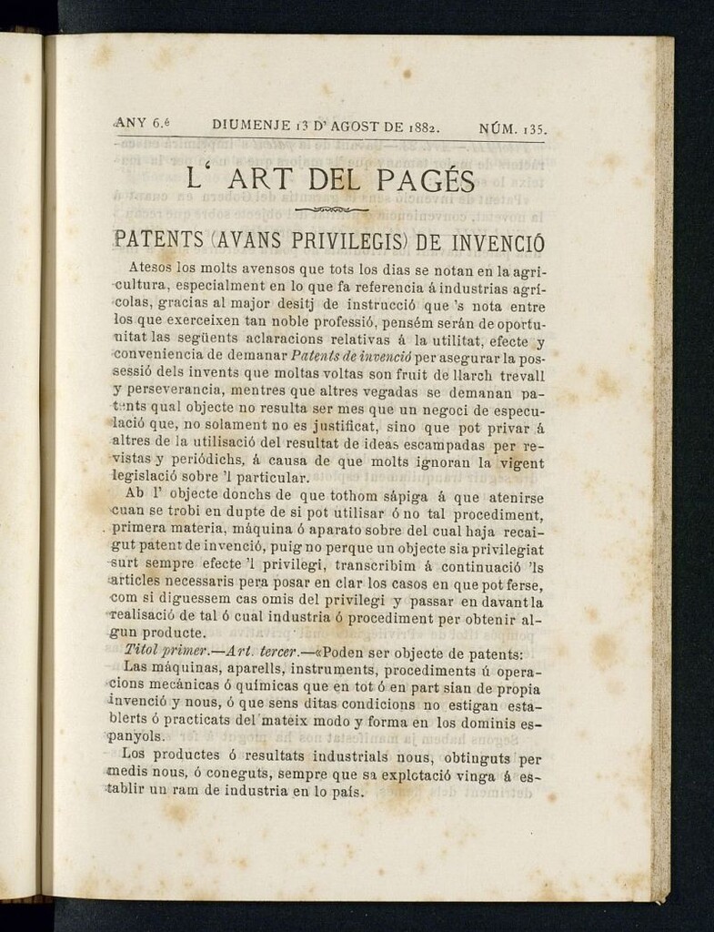 Miniatura de L´Art del Pagés del 13 de agosto de 1882